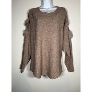 Jade Melody Tam Sweater Faux Fur Beige Quiet Luxury Old Money Size Medium/Large